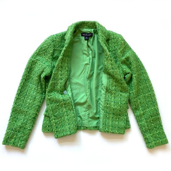 Rachel Zoe Womens Green Tweed Blazer Jacket Size S Boucle Textured Cropped Lined - Picture 4 of 11